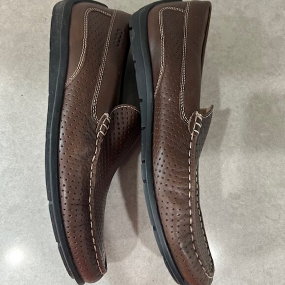 Ecco Men\'s Brown Genuine Leather Perforated Loafers Sz 11 Excellent main image 6